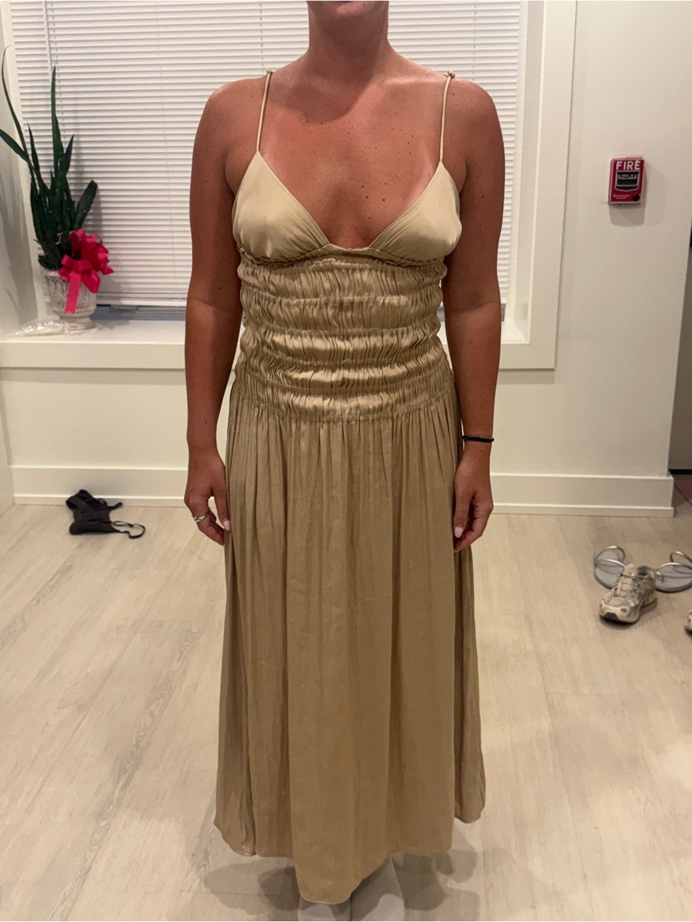 Zara Cream Smocked Maxi Dress - Picture 7 of 8